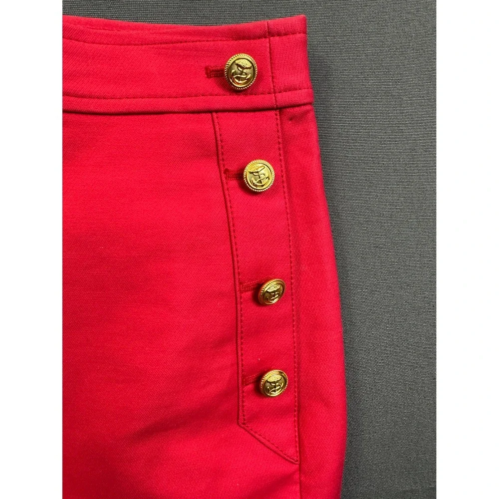 J Crew Red Nautical Sailor Mini Skirt Gold Anchor Button Twill Preppy Skirt Sz 0